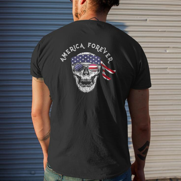 America Forever Patriotic Skull American Flag Sunglasses Mens Back Print T-shirt Gifts for Him