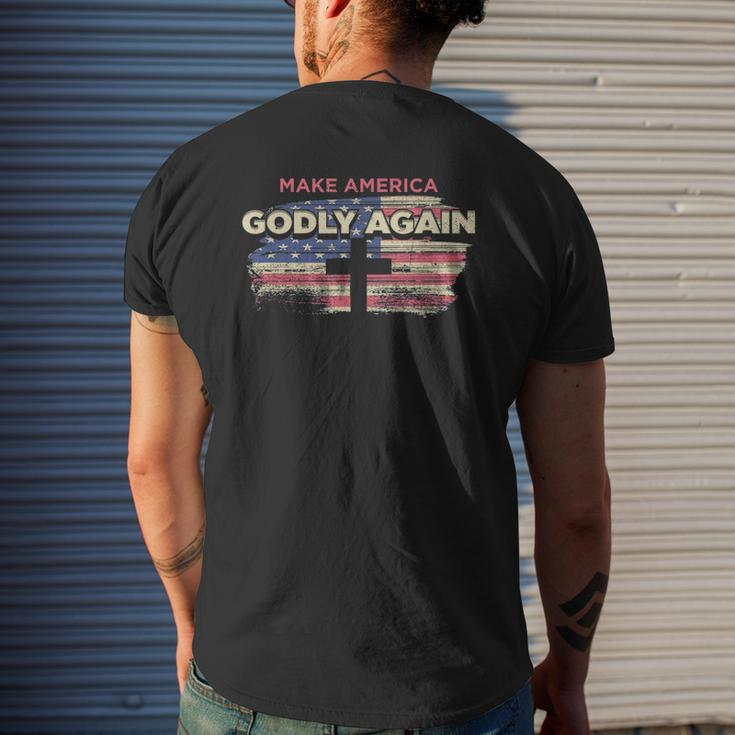 Make America Godly Again Retro Flag Mens Back Print T-shirt Gifts for Him