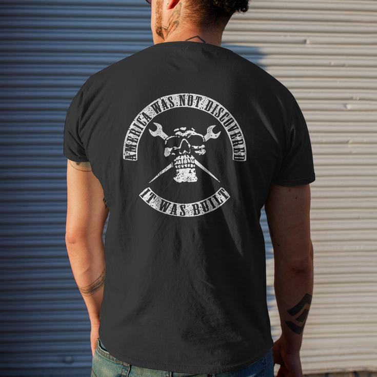America Was Not Discovered It Was Built Ironworker Mens Back Print T-shirt Gifts for Him