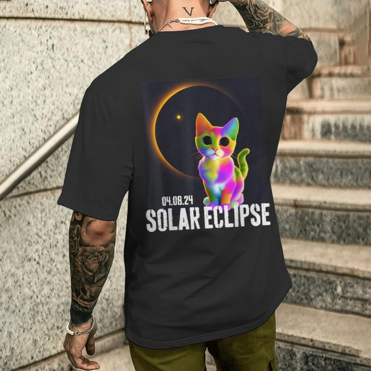 America Totality 04 08 24 Total Solar Eclipse 2024 Cute Cat Men's T-shirt Back Print Gifts for Him