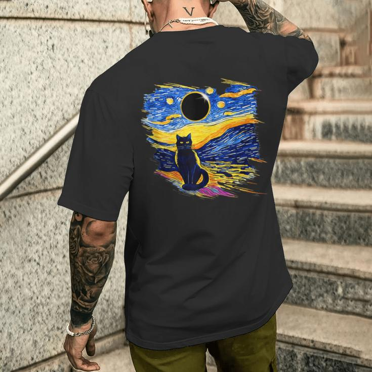 America Totality Solar Eclipse 2024 Starry Night Van Gogh Men's T-shirt Back Print Gifts for Him