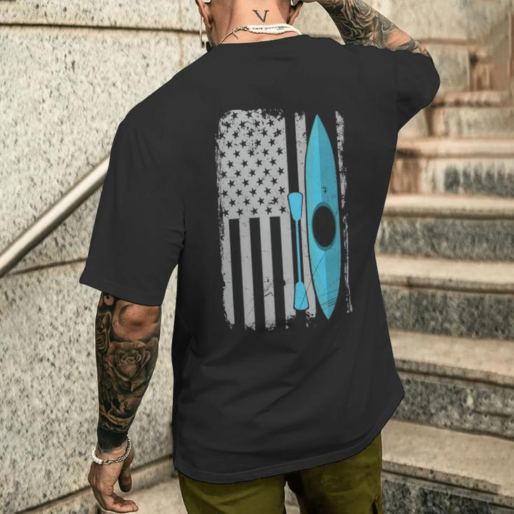 American Flag Kayak Distressed Patriotic Kayaker Men's T-shirt Back Print Gifts for Him