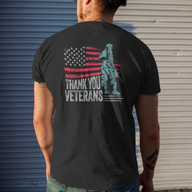 American Flag Thank You Veterans Proud Veteran Mens Back Print T-shirt Gifts for Him