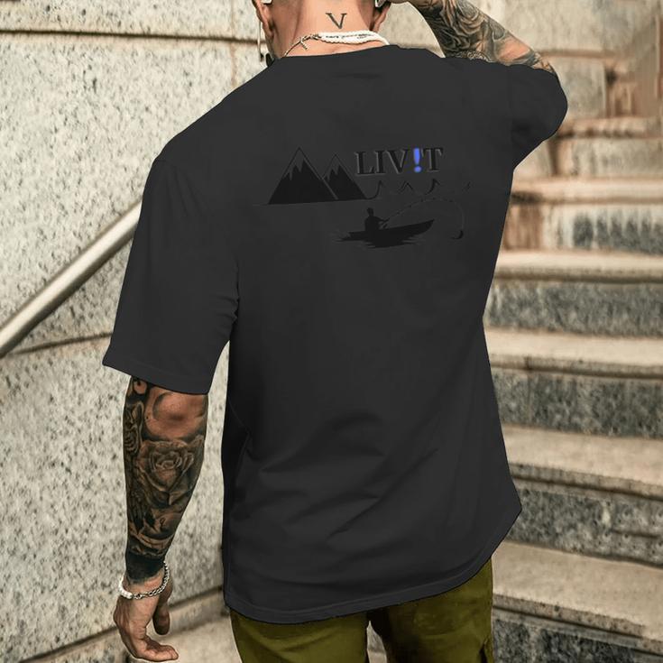 Angeln Köder See Rute Boot Freizeit Berge Ruhe Papa Onkel T-Shirt mit Rückendruck Geschenke für Ihn