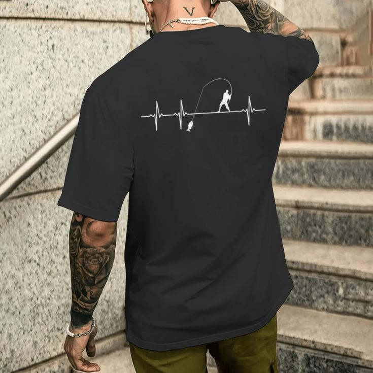 Angler Herzschlag Angeln Ekg Geschenk Fischer Fishing Rod T-Shirt mit Rückendruck Geschenke für Ihn
