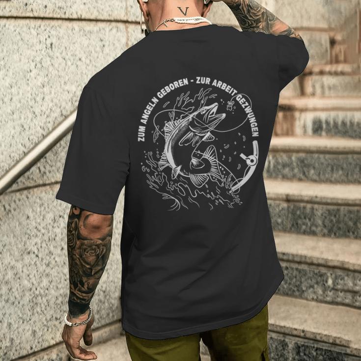 With Angler Papa Fischer Zum Fishing Geboren Zur Arbeit Gezwungen T-Shirt mit Rückendruck Geschenke für Ihn