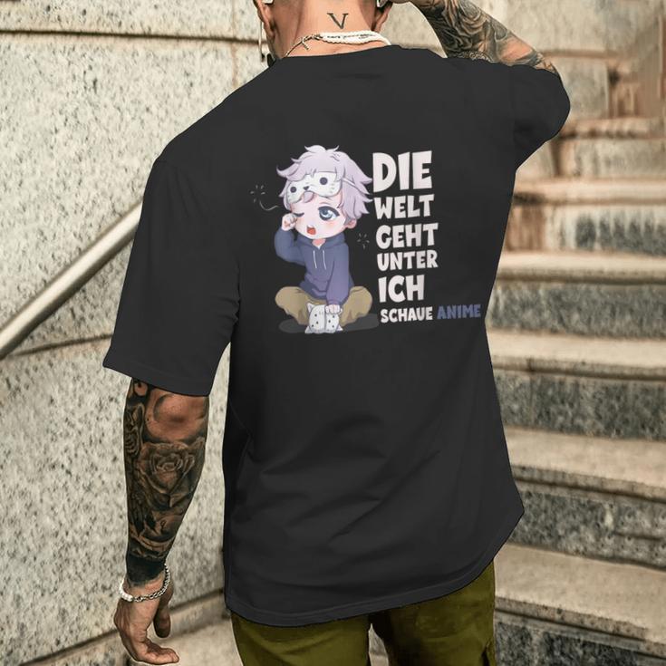 Anime Die Welt Geht Unter Ich Schaue T-Shirt mit Rückendruck Geschenke für Ihn