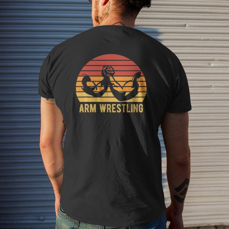 Arm Wrestling Retro Vintage Arm Wrestling Game Lovers Mens Back Print T-shirt Gifts for Him