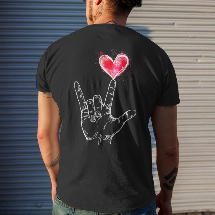 Asl I Love You Hand Sign Language Heart Valentine's Day Men's T-shirt Back Print Gifts for Him