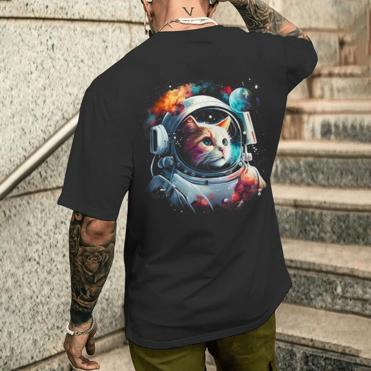 Astronaut Cat Or Space Cat On Galaxy Cat Lover Men's T-shirt Back Print Gifts for Him