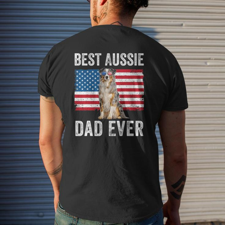Australian Shepherd Dad American Flag Dog Lover Aussie Dad Mens Back Print T-shirt Gifts for Him