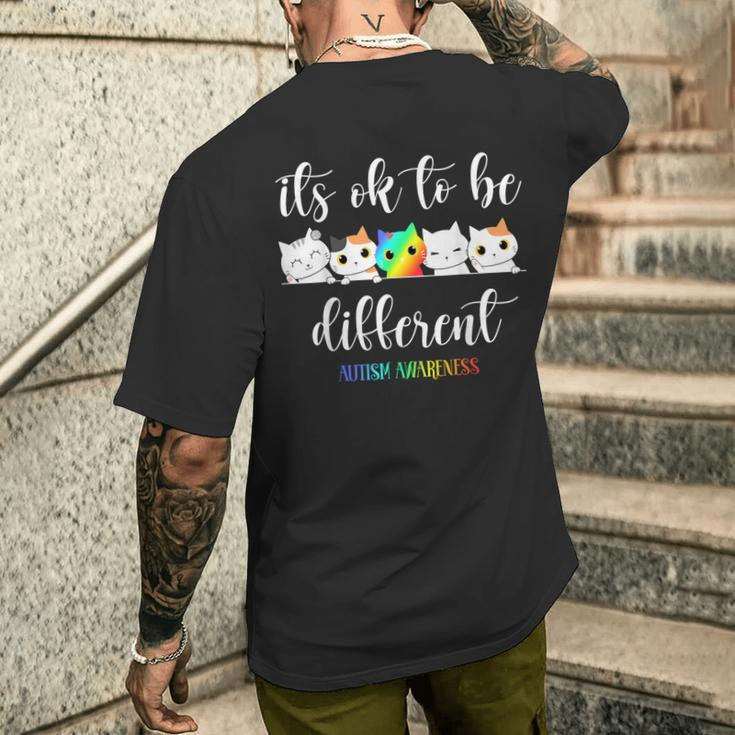 Autism Awareness Cat It's Ok To Be Different Autistic Men's T-shirt Back Print Gifts for Him