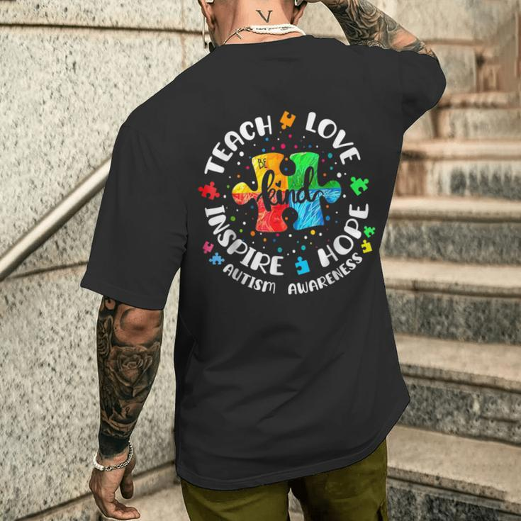 Autism Awareness Teach Hope Love Inspire Teacher Men's T-shirt Back Print Gifts for Him