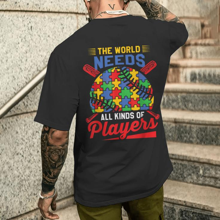 Autism Baseball The World Needs All Kinds Of Players Men's T-shirt Back Print Gifts for Him