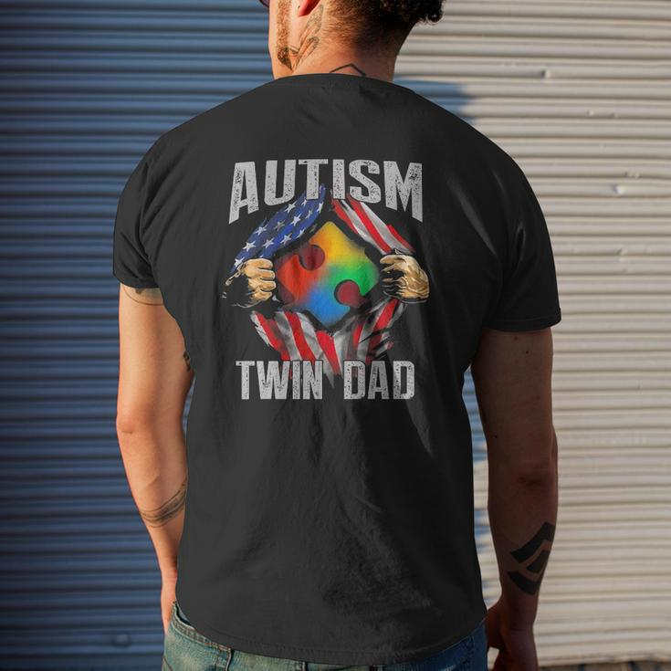 Autism Twin Dad American Flag Autism Awareness Mens Back Print T-shirt Gifts for Him