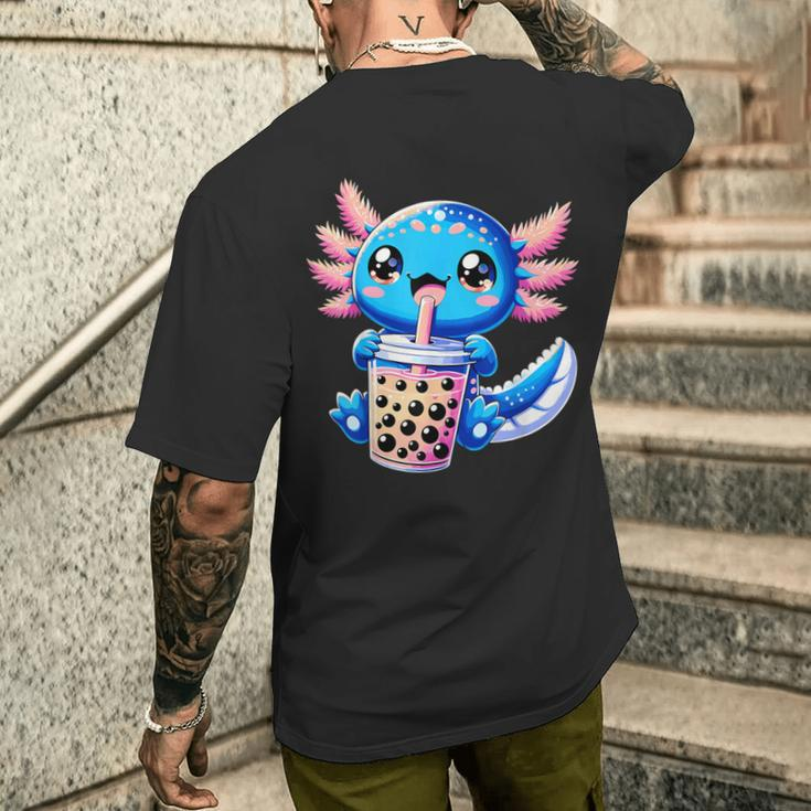 Axolotl Bubble Boba Tea Anime Cute Kawaii Blue Axolotl Men's T-shirt Back Print Gifts for Him