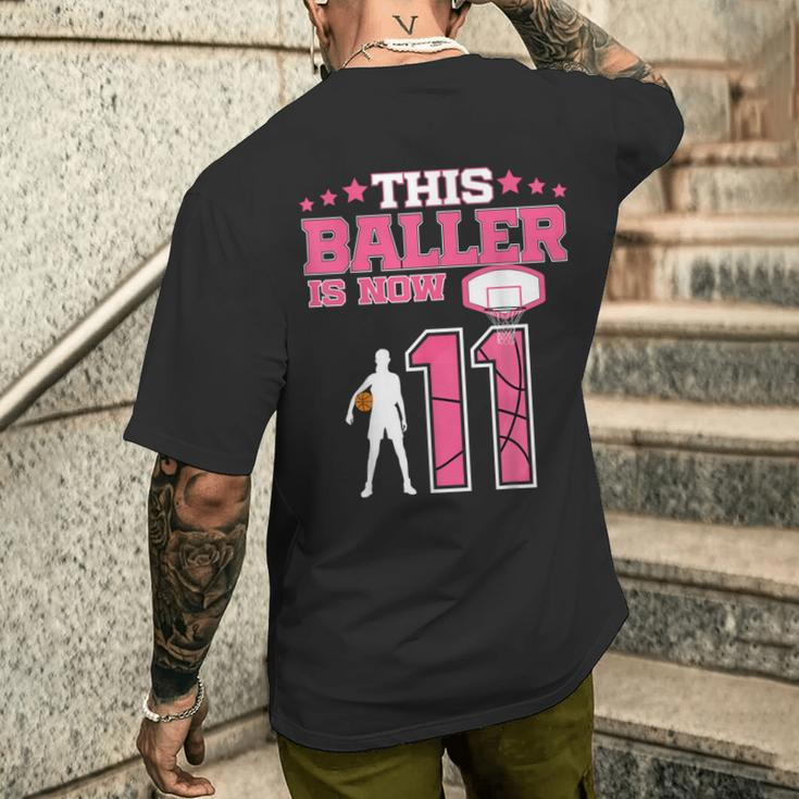 This Baller Is Now 11 Year Old Basketball 11Th Birthday Girl Men's T-shirt Back Print Gifts for Him