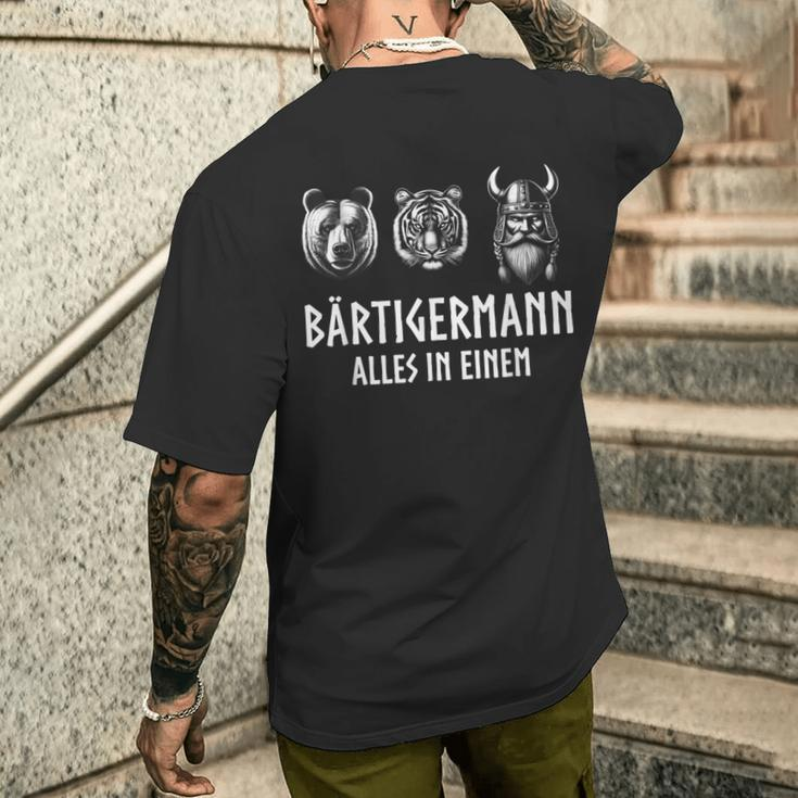 Bärtigermann Alles In Einem Bear Tiger Viking Man Black T-Shirt mit Rückendruck Geschenke für Ihn