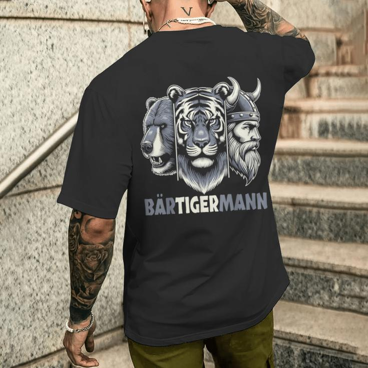 Bärtigermann Viking Beard Full Beard Tiger Man Black T-Shirt mit Rückendruck Geschenke für Ihn