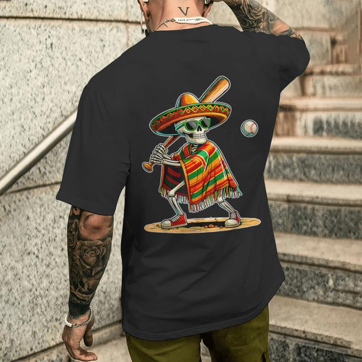 Baseball Skeleton Mexican Sombrero Cinco De Mayo Men's T-shirt Back Print Gifts for Him