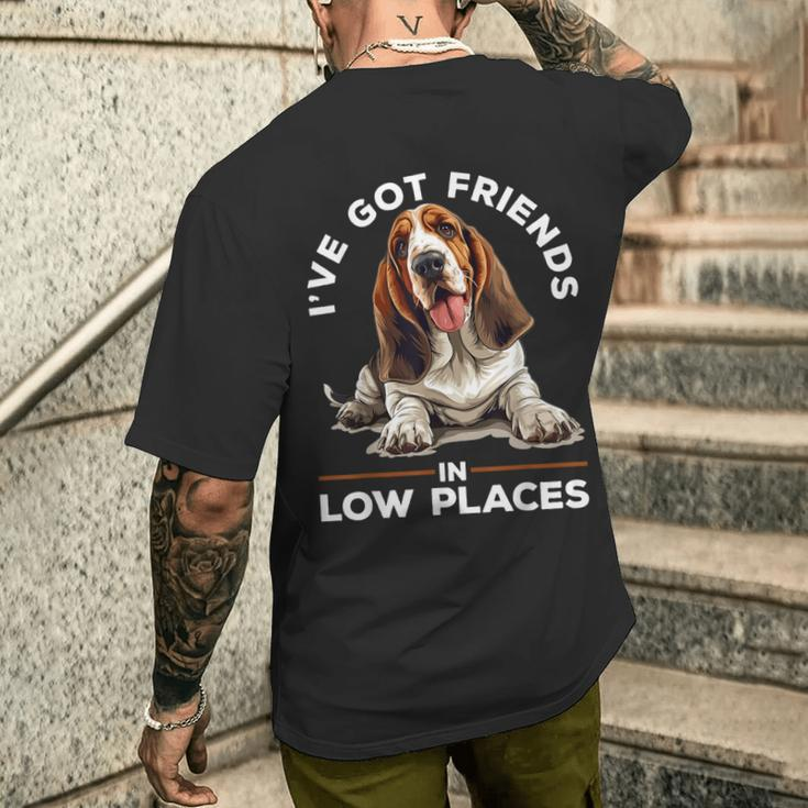 Basset Hound Dog Breed I've Got Friends In Low Places Men's T-shirt Back Print Gifts for Him