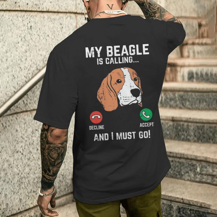 Beagle Is Calling I Must Go Pet Dog Lover Owner Men's T-shirt Back Print Gifts for Him