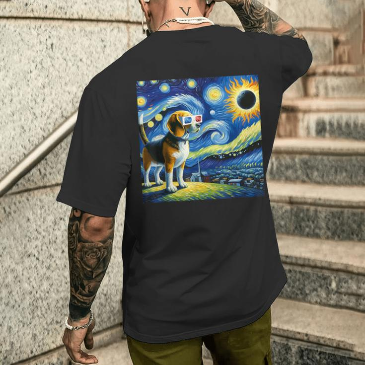 Beagle Dog Solar Eclipse Glasses 2024 Van Gogh Starry Night Men's T-shirt Back Print Gifts for Him