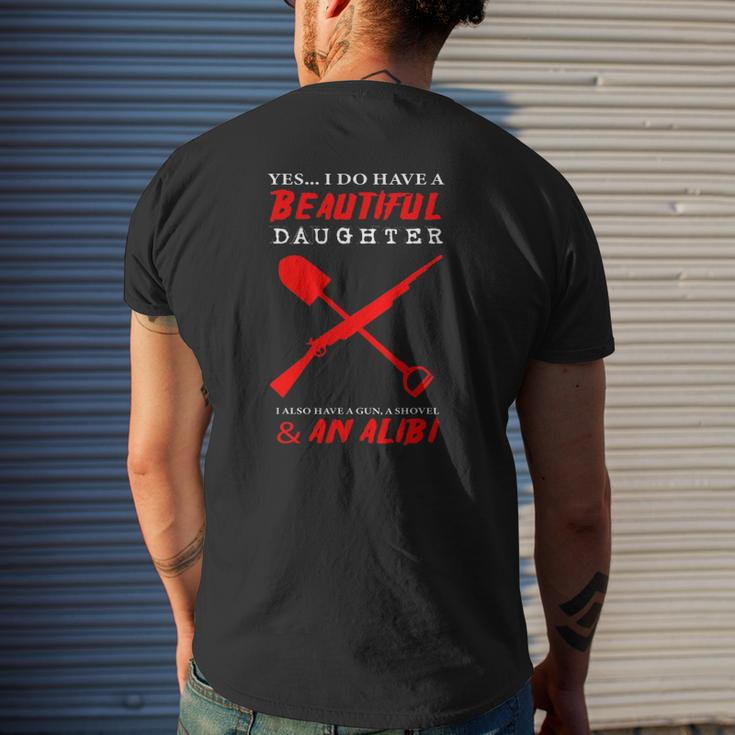 I Have A Beautiful Kid Daughter Gun Shovel Protective Dad Mens Back Print T-shirt Gifts for Him