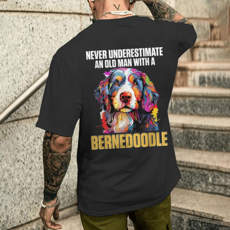 Bernedoodle Dog Breed Pet Never Underestimate A Old Man Men's T-shirt Back Print Gifts for Him