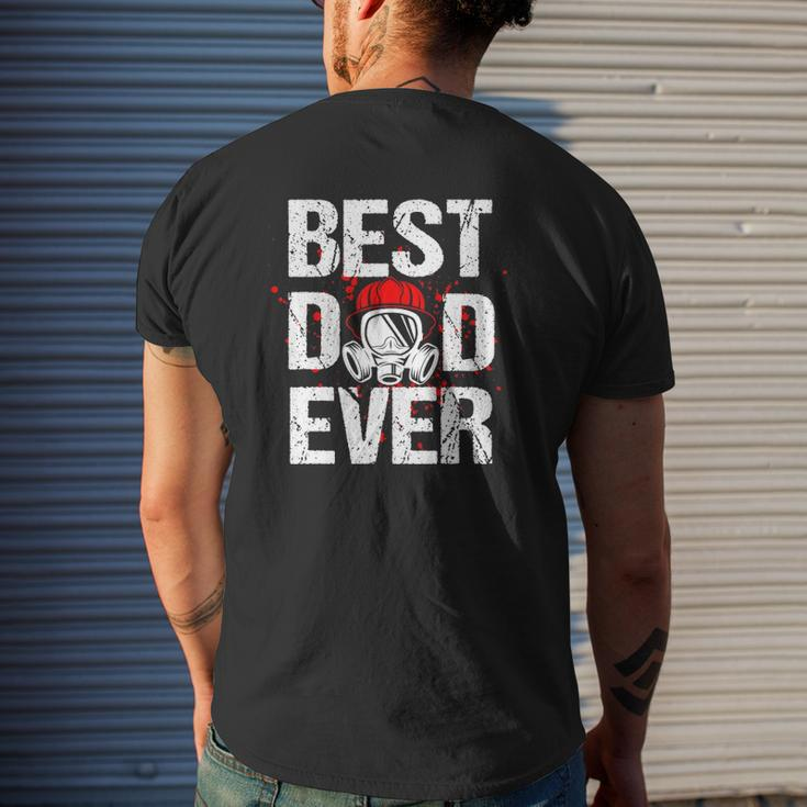 Best Dad Ever Vintage Firefighter Thin Red Line Fireman Mens Back Print T-shirt Gifts for Him