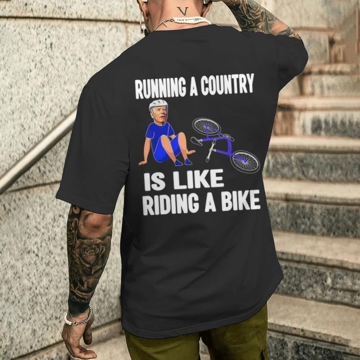 Biden Falls Off Bike Joe Biden Falling Off His Bicycle Men's T-shirt Back Print Gifts for Him