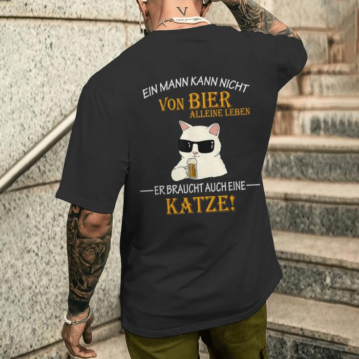 Bier Und Coole Katzen Lustiger Spruch Katzenbesitzer Papa T-Shirt mit Rückendruck Geschenke für Ihn