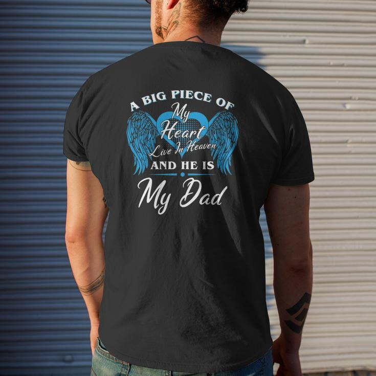 A Big Piece Of My Heart Live In Heaven And He Is My Dad Memorial Fathers Blue Angel Mens Back Print T-shirt Gifts for Him