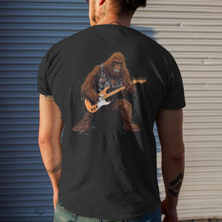 Bigfoot Playing Electric Guitar Rock Music Band Sasquatch Men's T-shirt Back Print Gifts for Him