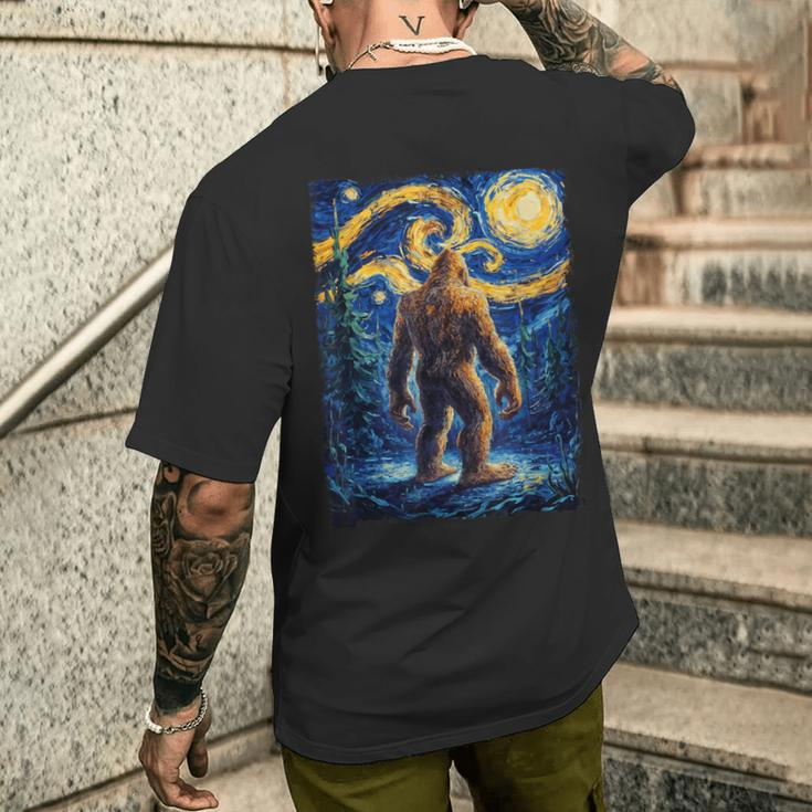 Bigfoot Starry Night Sasquatch Van Gogh Painting Men's T-shirt Back Print Gifts for Him