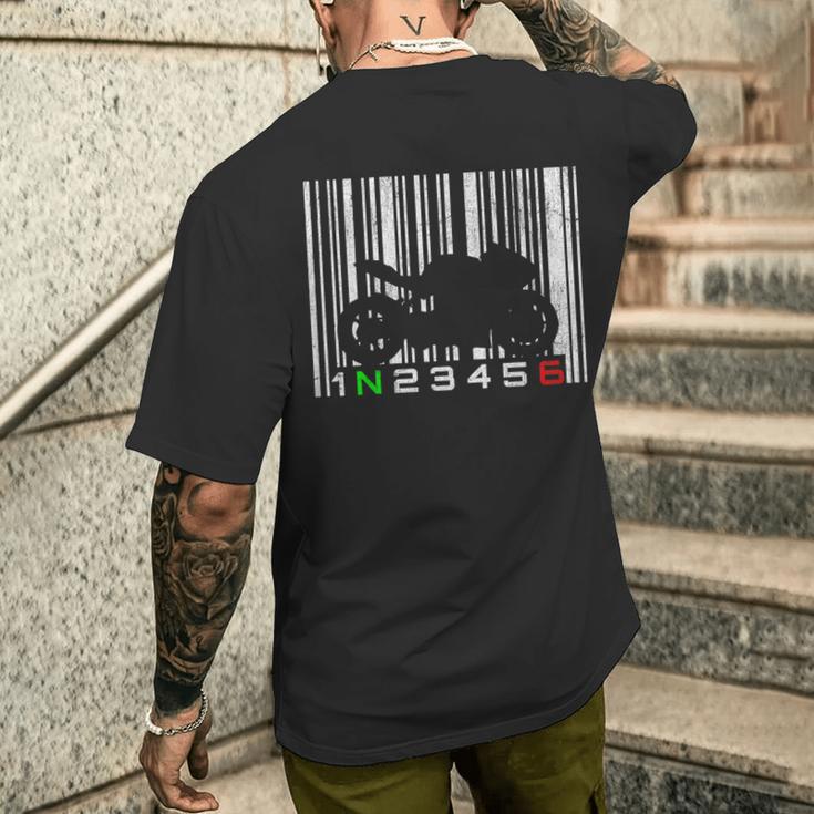 Biker Moto Gp Vintage Barcode Motorcycle S T-Shirt mit Rückendruck Geschenke für Ihn