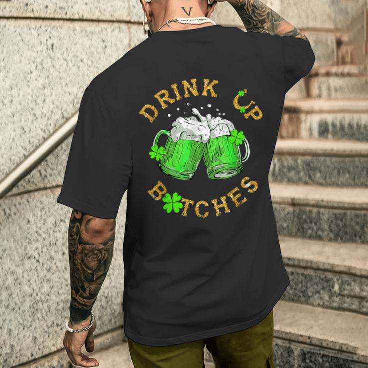 Bitches Drink Up St Patrick's Day Beer Lover Womens Men's T-shirt Back Print Gifts for Him