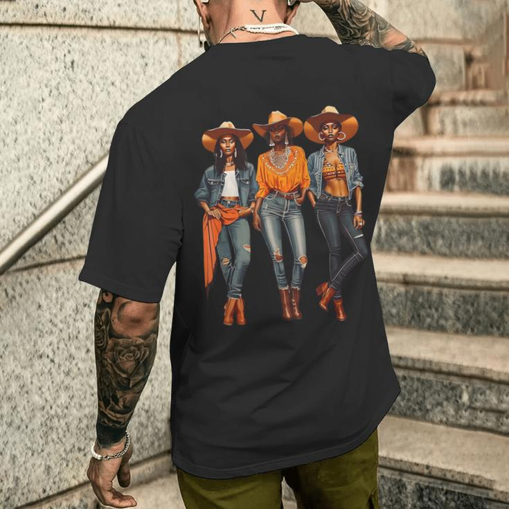 Black Cowgirl Western Rodeo Melanin Black History Texas Men's T-shirt Back Print Gifts for Him