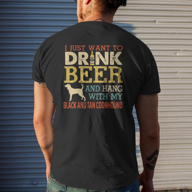 Black And Tan Coonhound Dad Drink Beer Hang With Dog Mens Back Print T-shirt Gifts for Him