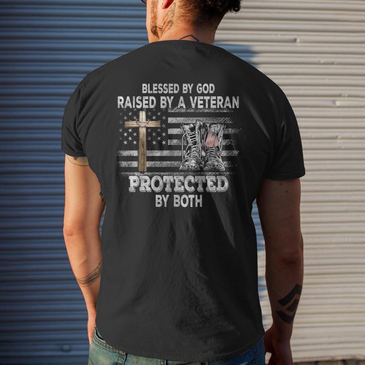 Blessed By God Raised By A Veteran Protected By Both Men's T-shirt Back Print Funny Gifts