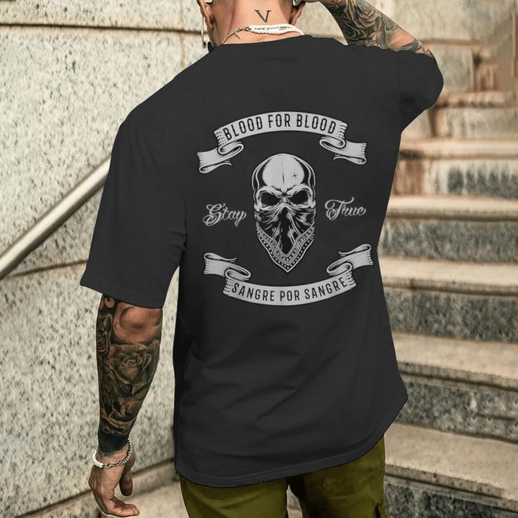 Blood For Blood Sangre Por Sangre Skull Bandana T-Shirt mit Rückendruck Geschenke für Ihn