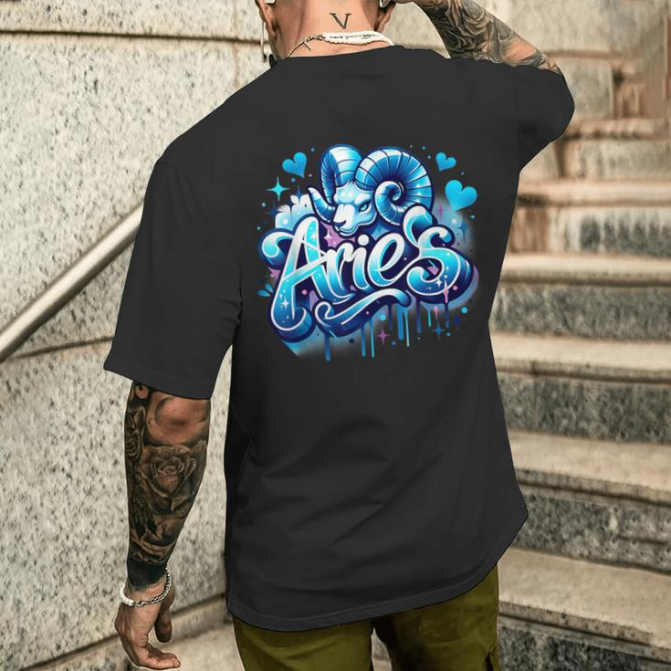 Blue Aries Zodiac Star Sign Men's T-shirt Back Print Gifts for Him