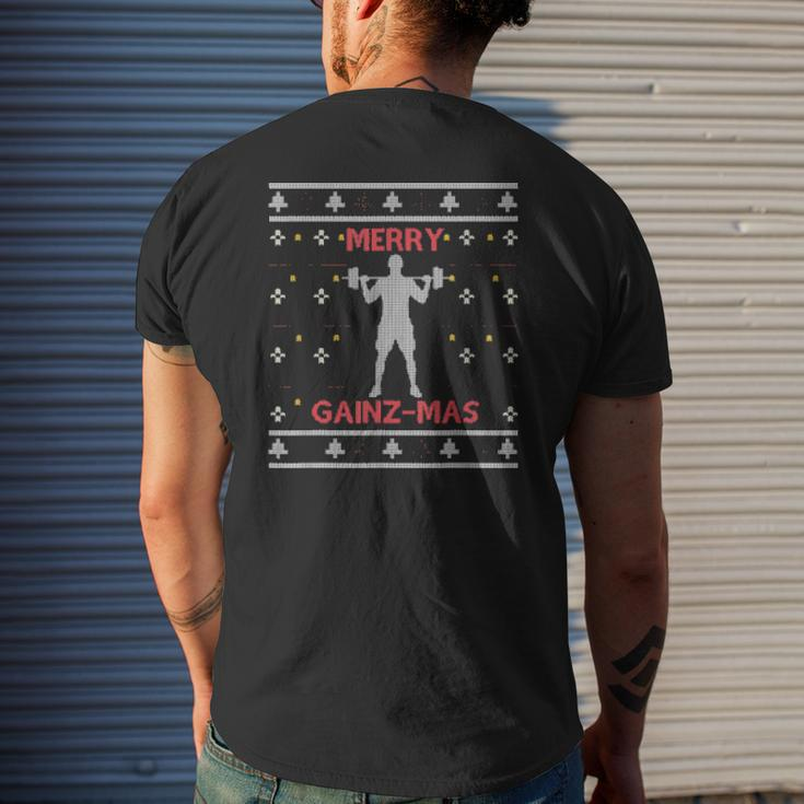 Bodybuilding Ugly Christmas Weightlifting Gym Xmas Mens Back Print T-shirt Gifts for Him