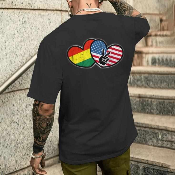 Bolivian American Heart And National Flags Men's T-shirt Back Print Funny Gifts