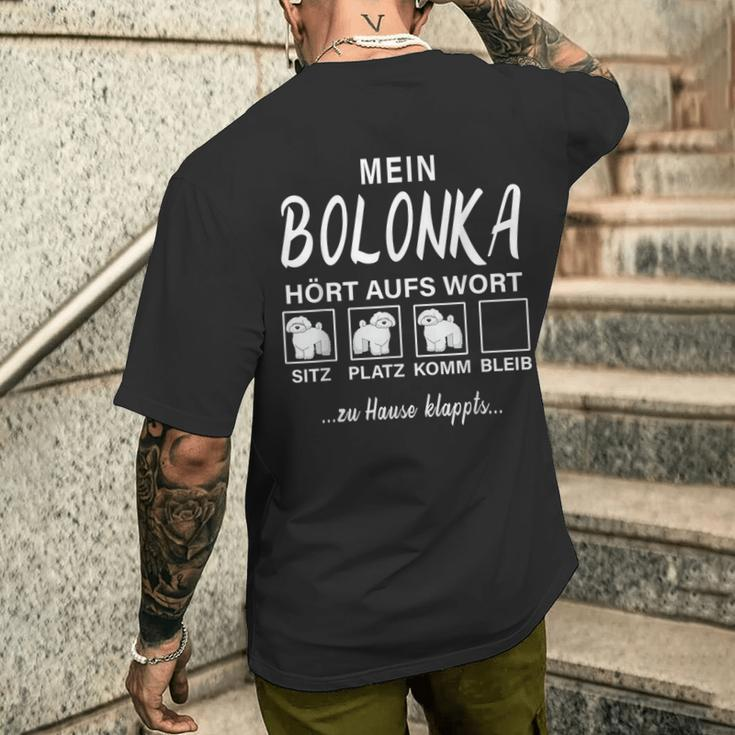 Bolonka Zwetna My Dog Listens To Wort T-Shirt mit Rückendruck Geschenke für Ihn
