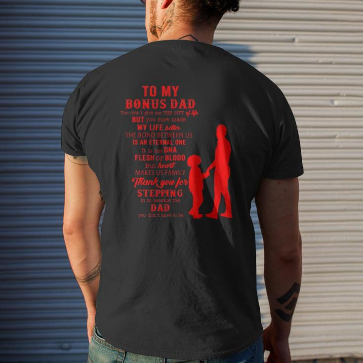 Bonus Dad Fathers Day From Stepdad For Daughter Son Kid Mens Back Print T-shirt Gifts for Him