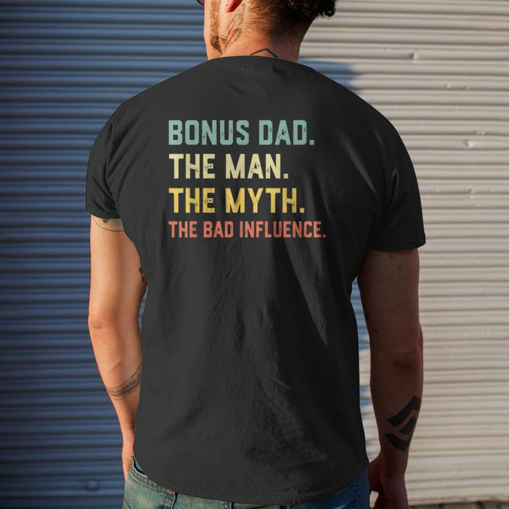 Bonus Dad The Man Myth Bad Influence Retro Mens Back Print T-shirt Gifts for Him