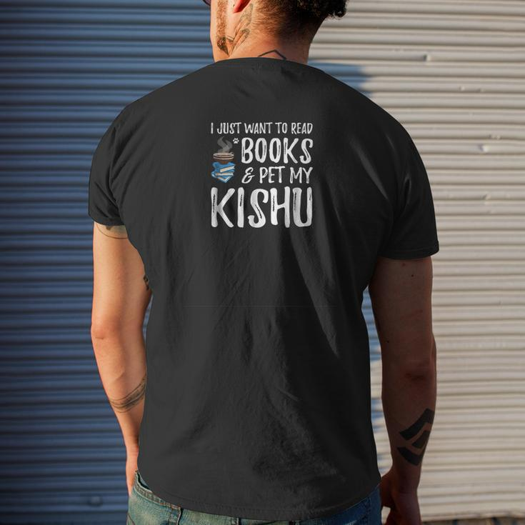 Books And Kishu Dog Dad Mens Back Print T-shirt Gifts for Him