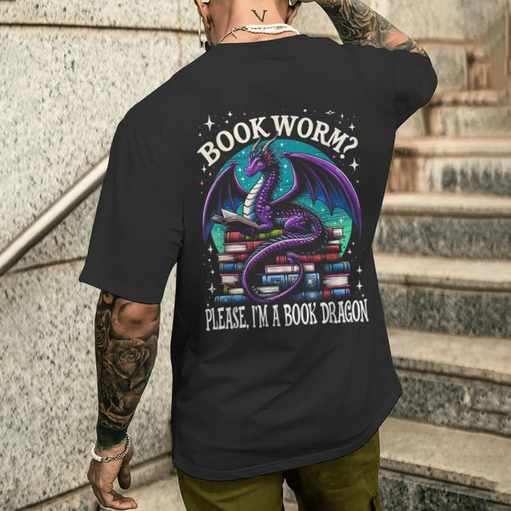 Bookworm Please I'm A Book Dragon Distressed Dragons Books Men's T-shirt Back Print Gifts for Him
