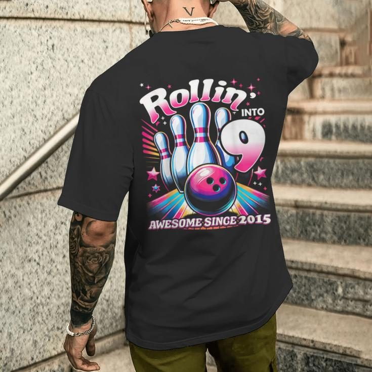 Bowling Party Rollin' 9 Awesome 2015 9Th Birthday Girls Men's T-shirt Back Print Gifts for Him